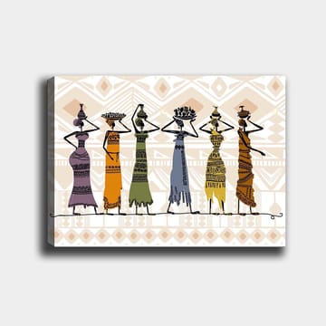 Canvastavla 70x100 cm - Fem kvinnor i traditionella kläder som bär f öremål på huvudet - Lila / Orange / Grön - Inredning - Tavlor & posters - Canvastavla