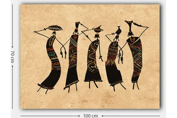 Canvastavla 70x100 cm - Fem stiliserade kvinnor som dansar med traditionella kläder och accessoarer - Svart / Röd / Grön - Inredning - Tavlor & posters - Canvastavla