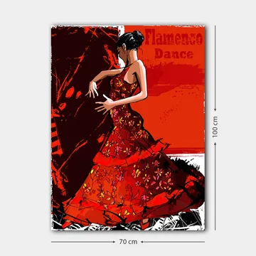 Canvastavla 70x100 cm - Flamencodansös i en röd klänning som uttrycker rörelse och passion - Röd / Mörkröd / Svart - Inredning - Tavlor & posters - Canvastavla