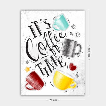 Canvastavla 70x100 cm - Flera färgglada kaffekoppar med texten It's Coffee Time - Turkos / Röd / Gul - Inredning - Tavlor & posters - Canvastavla
