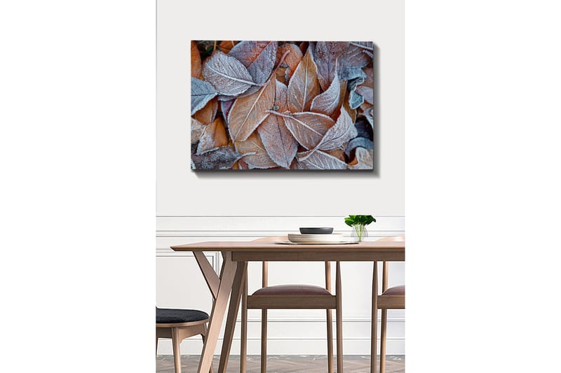 Canvastavla 70x100 cm - Frostiga löv i höstfärger - Orange / Grå / Vit - Inredning - Tavlor & posters - Canvastavla