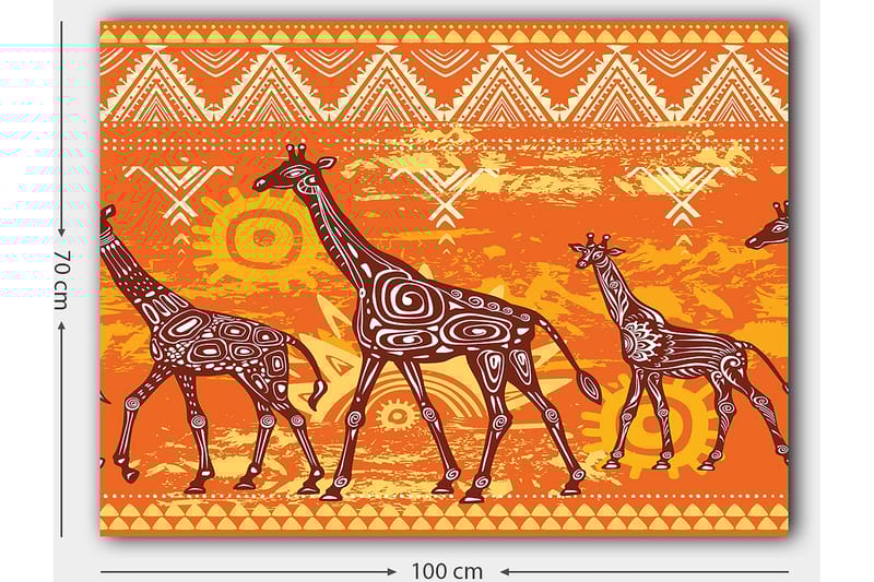 Canvastavla 70x100 cm - Fyra giraffer i en färgglad och stiliserad design - Orange / Brun / Vit - Inredning - Tavlor & posters - Canvastavla