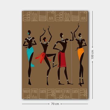 Canvastavla 70x100 cm - Fyra stiliserade kvinnor i traditionella kläder som representerar olika element - Mörkbrun / Turkos / Röd - Inredning - Tavlor & posters - Canvastavla