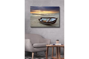 Canvastavla 70x100 cm - Gammal båt på en strand vid solnedgången - Brun / Blå / Vit - Inredning - Tavlor & posters - Canvastavla