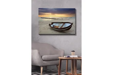 Canvastavla 70x100 cm - Gammal båt på en strand vid solnedgången - Brun / Blå / Vit - Inredning - Tavlor & posters - Canvastavla