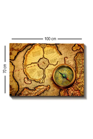 Canvastavla 70x100 cm - Gammal karta med en kompass som huvudmotiv - Guld / Brun / Beige - Inredning - Tavlor & posters - Canvastavla