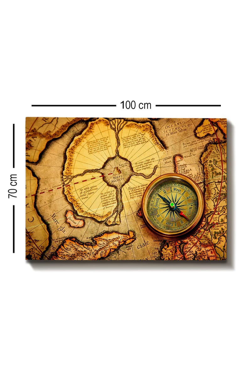 Canvastavla 70x100 cm - Gammal karta med en kompass som huvudmotiv - Guld / Brun / Beige - Inredning - Tavlor & posters - Canvastavla