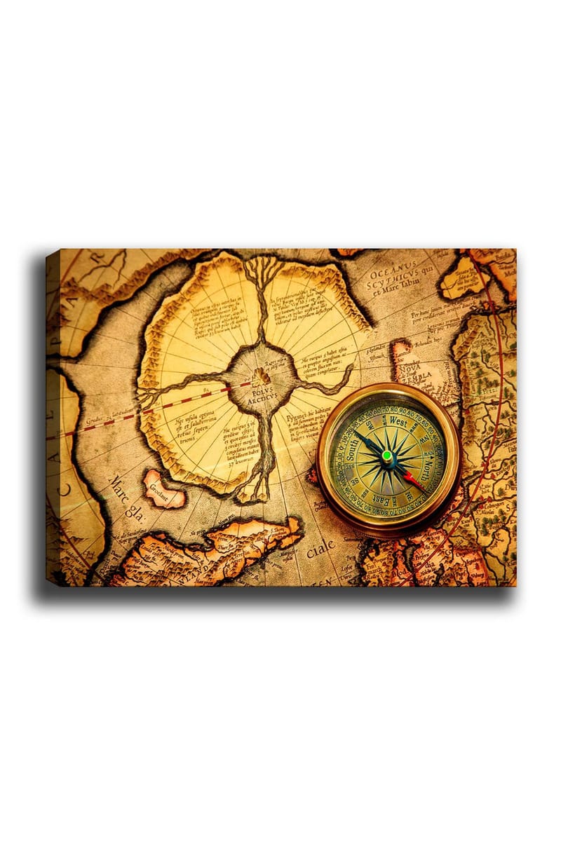 Canvastavla 70x100 cm - Gammal karta med en kompass som huvudmotiv - Guld / Brun / Beige - Inredning - Tavlor & posters - Canvastavla