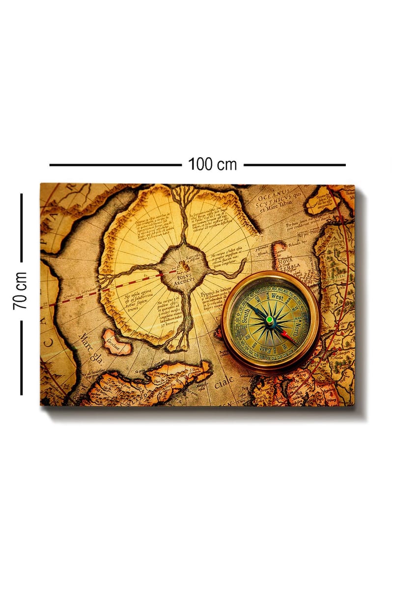 Canvastavla 70x100 cm - Gammal karta med en kompass som huvudmotiv - Guld / Brun / Beige - Inredning - Tavlor & posters - Canvastavla