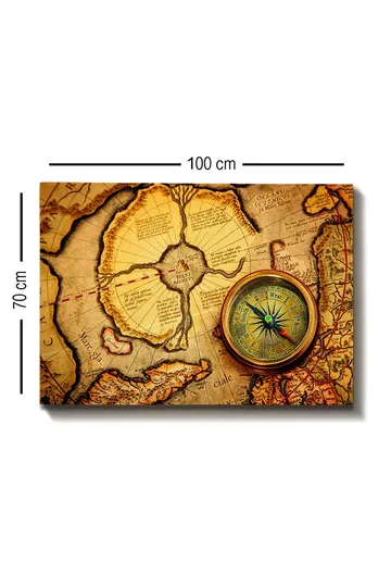 Canvastavla 70x100 cm - Gammal karta med en kompass som huvudmotiv - Guld / Brun / Beige - Inredning - Tavlor & posters - Canvastavla