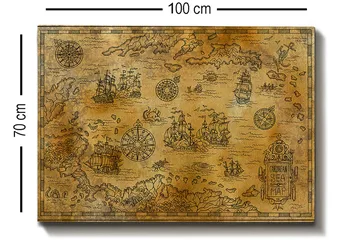 Canvastavla 70x100 cm - Gammal sjökortskarta med detaljerade illustrationer av fartyg och navigationssymboler - Guld / Brun - Inredning - Tavlor & posters - Canvastavla