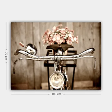 Canvastavla 70x100 cm - Gammaldags cykel med blommor i korgen - Silver / Rosa / Svart - Inredning - Tavlor & posters - Canvastavla