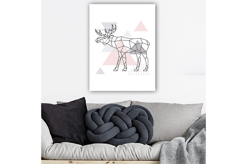 Canvastavla 70x100 cm - Geometrisk älg i polygonstil med trianglar - Grå / Rosa / Svart - Inredning - Tavlor & posters - Canvastavla