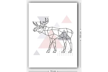 Canvastavla 70x100 cm - Geometrisk älg i polygonstil med trianglar - Grå / Rosa / Svart - Inredning - Tavlor & posters - Canvastavla