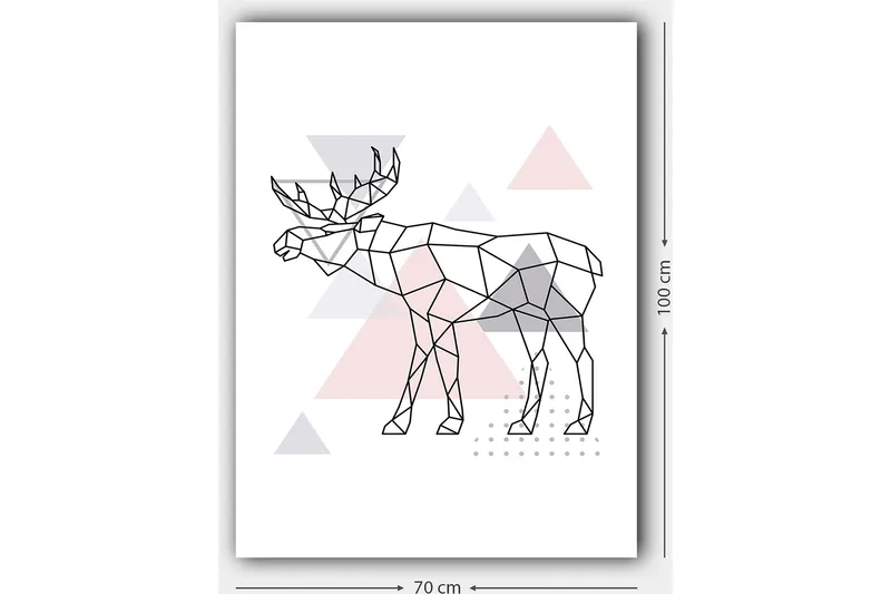 Canvastavla 70x100 cm - Geometrisk älg i polygonstil med trianglar - Grå / Rosa / Svart - Inredning - Tavlor & posters - Canvastavla