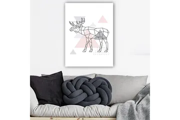 Canvastavla 70x100 cm - Geometrisk älg i polygonstil med trianglar - Grå / Rosa / Svart - Inredning - Tavlor & posters - Canvastavla