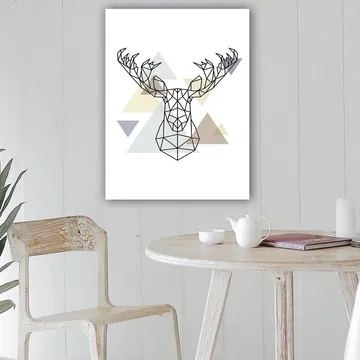 Canvastavla 70x100 cm - Geometrisk älghuvud i polygonal stil - Svart / Ljusgrå / Beige - Inredning - Tavlor & posters - Canvastavla
