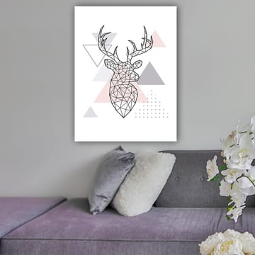 Canvastavla 70x100 cm - Geometrisk hjort i polygonstil omgiven av trianglar - Grå / Rosa / Svart - Inredning - Tavlor & posters - Canvastavla