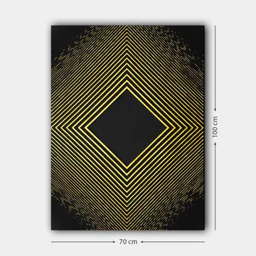 Canvastavla 70x100 cm - Geometrisk komposition med diagonala linjer som formar en diamant i guld mot en svart bakgrund - Guld / Svart - Inredning - Tavlor & posters - Canvastavla