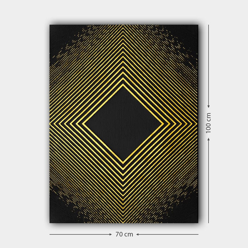Canvastavla 70x100 cm - Geometrisk komposition med diagonala linjer som formar en diamant i guld mot en svart bakgrund - Guld / Svart - Inredning - Tavlor & posters - Canvastavla