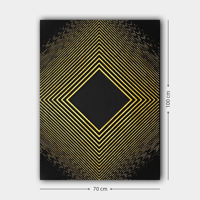 Canvastavla 70x100 cm - Geometrisk komposition med diagonala linjer som formar en diamant i guld mot en svart bakgrund - Guld / Svart - Inredning - Tavlor & posters - Canvastavla