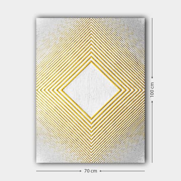 Canvastavla 70x100 cm - Geometrisk komposition med en central rombformad struktur omgiven av linjer i olika riktningar - Gult / Vitt / Grått - Inredning - Tavlor & posters - Canvastavla