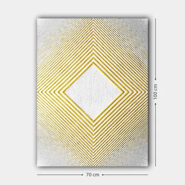 Canvastavla 70x100 cm - Geometrisk komposition med en central rombformad struktur omgiven av linjer i olika riktningar - Gult / Vitt / Grått - Inredning - Tavlor & posters - Canvastavla