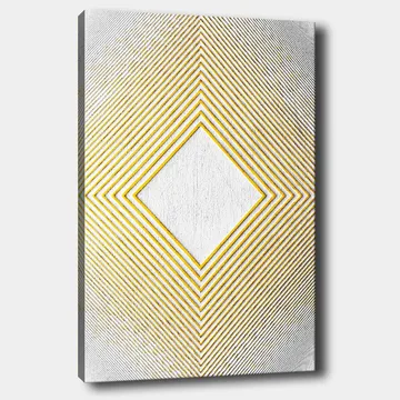 Canvastavla 70x100 cm - Geometrisk komposition med en central rombformad struktur omgiven av linjer i olika riktningar - Gult / Vitt / Grått - Inredning - Tavlor & posters - Canvastavla