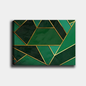 Canvastavla 70x100 cm - Geometriska former i olika nyanser av grönt med guldiga linjer - Mörkgrön / Ljusgrön / Guld - Inredning - Tavlor & posters - Canvastavla