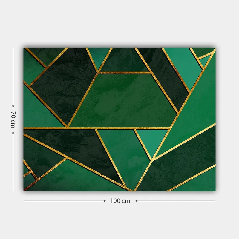 Canvastavla 70x100 cm - Geometriska former i olika nyanser av grönt med guldiga linjer - Mörkgrön / Ljusgrön / Guld - Inredning - Tavlor & posters - Canvastavla