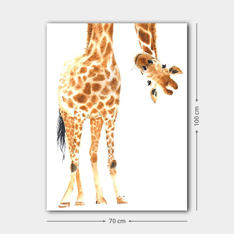 Canvastavla 70x100 cm - Giraff med karakteristiska fläckar som sträcker sig mot betraktaren - Orange / Brun / Svart - Inredning - Tavlor & posters - Canvastavla