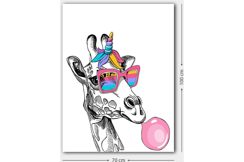 Canvastavla 70x100 cm - Giraff med solglasögon som blåser bubblor - Rosa / Blå / Lila - Inredning - Tavlor & posters - Canvastavla