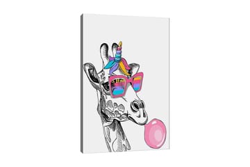 Canvastavla 70x100 cm - Giraff med solglasögon som blåser bubblor - Rosa / Blå / Lila - Inredning - Tavlor & posters - Canvastavla
