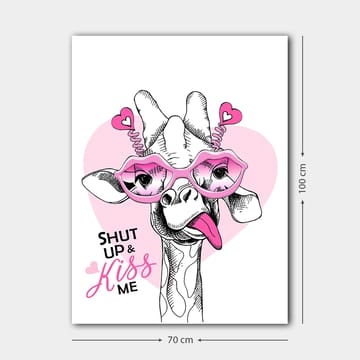 Canvastavla 70x100 cm - Giraff med stora rosa glasögon och en lekfull attityd - Rosa / Svart / Vitt - Inredning - Tavlor & posters - Canvastavla