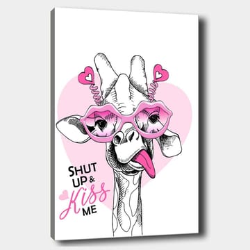 Canvastavla 70x100 cm - Giraff med stora rosa glasögon och en lekfull attityd - Rosa / Svart / Vitt - Inredning - Tavlor & posters - Canvastavla