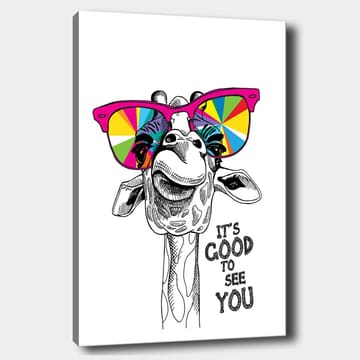 Canvastavla 70x100 cm - Glad giraff med färgglada solglasögon - Rosa / Gul / Grön - Inredning - Tavlor & posters - Canvastavla