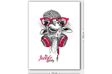 Canvastavla 70x100 cm - Glad giraff med hörlurar och glasögon, som ger en lekfull och modern känsla - Röd / Svart / Vit - Inredning - Tavlor & posters - Canvastavla