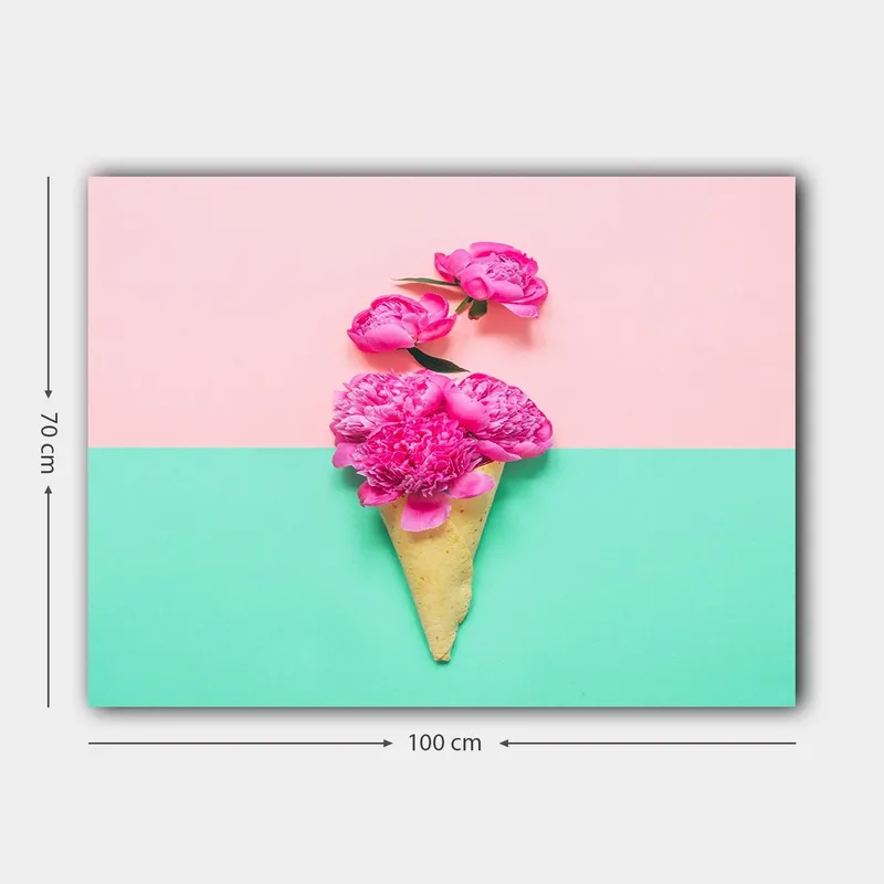 Canvastavla 70x100 cm - Glasskon som är dekorerad med rosa blommor - Rosa / Mintgrön / Beige - Inredning - Tavlor & posters - Canvastavla