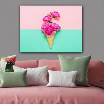 Canvastavla 70x100 cm - Glasskon som är dekorerad med rosa blommor - Rosa / Mintgrön / Beige - Inredning - Tavlor & posters - Canvastavla