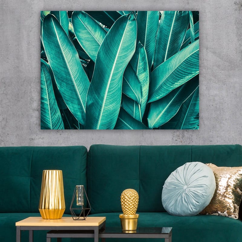 Canvastavla 70x100 cm - Grönskande bladverk i en harmonisk komposition - Turkos / Mörkgrön - Inredning - Tavlor & posters - Canvastavla