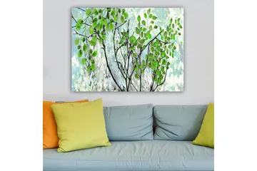 Canvastavla 70x100 cm - Grönskande grenar med livfulla löv i en harmonisk komposition - Grön / Svart / Ljusblå - Inredning - Tavlor & posters - Canvastavla