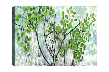 Canvastavla 70x100 cm - Grönskande grenar med livfulla löv i en harmonisk komposition - Grön / Svart / Ljusblå - Inredning - Tavlor & posters - Canvastavla