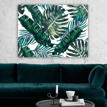 Canvastavla 70x100 cm - Grönskande palmblad i en livlig komposition - Mörkgrön / Ljusgrön / Gulgrön - Inredning - Tavlor & posters - Canvastavla
