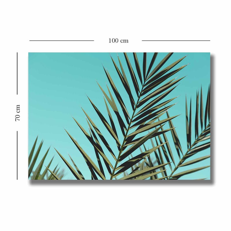 Canvastavla 70x100 cm - Grönskande palmblad mot en klar himmel - Turkos / Mörkgrön - Inredning - Tavlor & posters - Canvastavla
