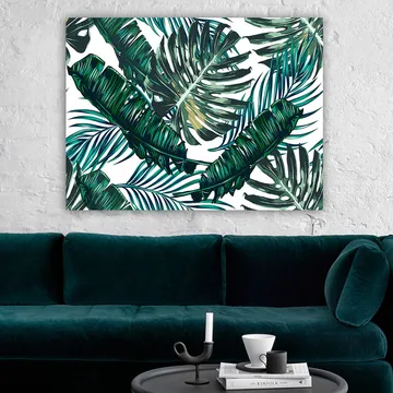 Canvastavla 70x100 cm - Grönskande palmblad i en livlig komposition - Mörkgrön / Ljusgrön / Gulgrön - Inredning - Tavlor & posters - Canvastavla