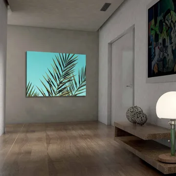 Canvastavla 70x100 cm - Grönskande palmblad mot en klar himmel - Turkos / Mörkgrön - Inredning - Tavlor & posters - Canvastavla