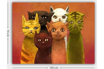 Canvastavla 70x100 cm - Grupp av sex färgglada katter i olika nyanser som står tillsammans - Gul / Brun / Grön - Inredning - Tavlor & posters - Canvastavla