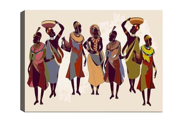 Canvastavla 70x100 cm - Grupp kvinnor i traditionella kläder som bär föremål på huvudet och i händerna - Mörkbrun / Röd / Grön - Inredning - Tavlor & posters - Canvastavla