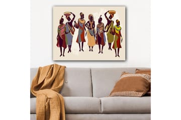 Canvastavla 70x100 cm - Grupp kvinnor i traditionella kläder som bär föremål på huvudet och i händerna - Mörkbrun / Röd / Grön - Inredning - Tavlor & posters - Canvastavla