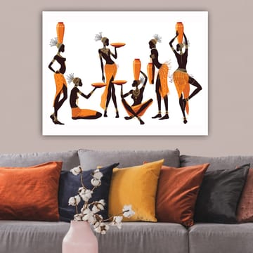 Canvastavla 70x100 cm - Grupp kvinnor i traditionella kläder som bär på kärl och tallrikar - Orange / Svart - Inredning - Tavlor & posters - Canvastavla